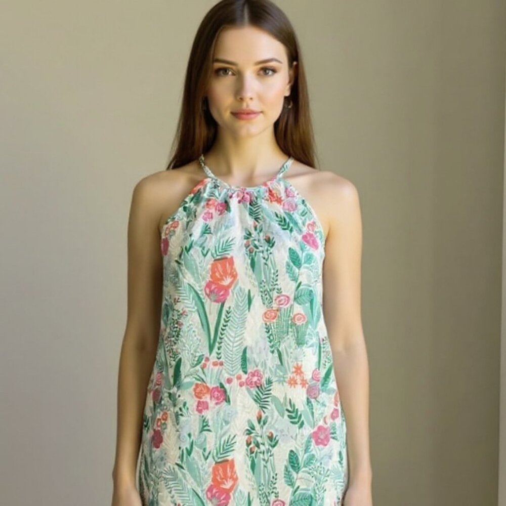 NEW Michelle McDowell Floral  Size XL Pink Green Floral Flowy Tank Halter Top